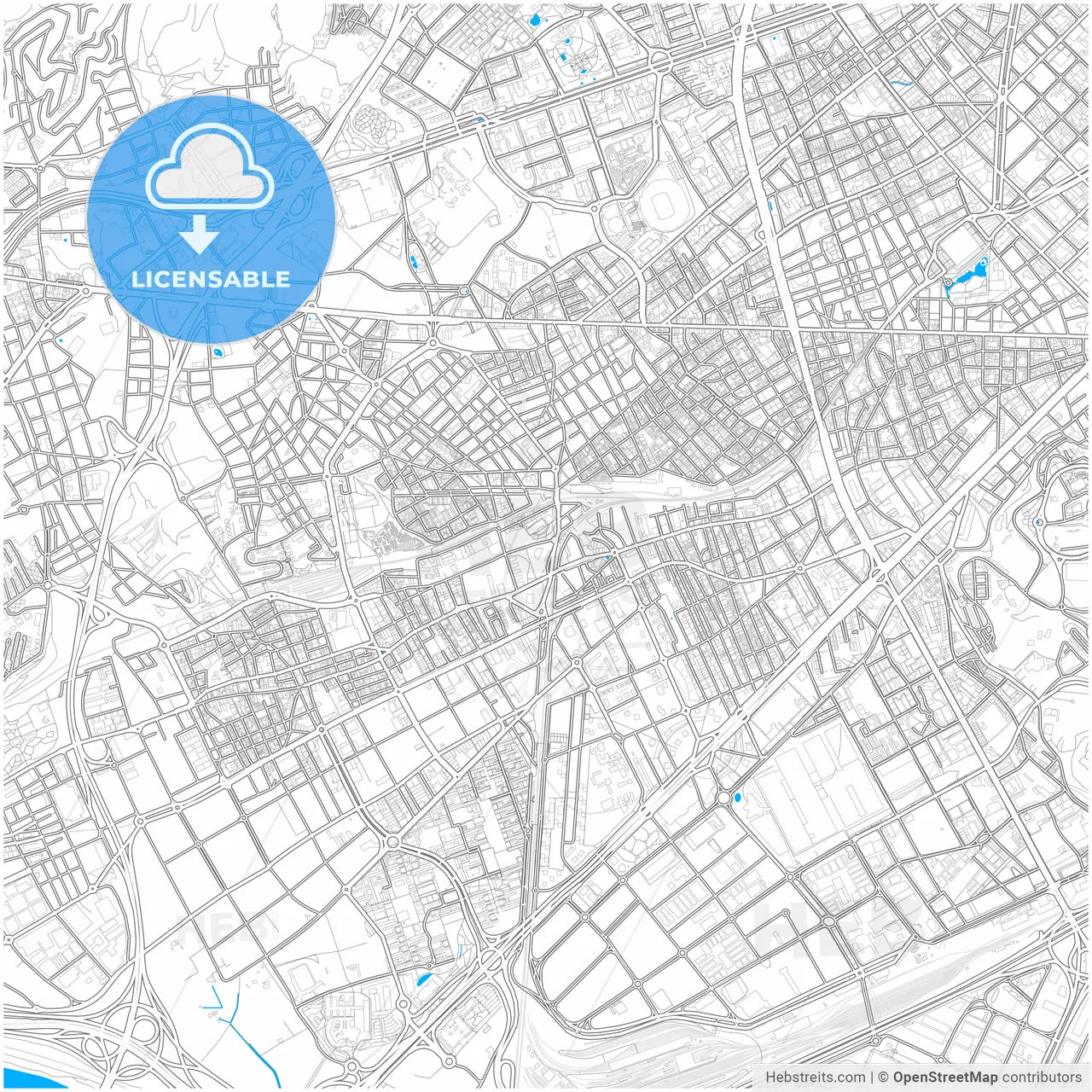 L Hospitalet de Llobregat, Barcelona, Spain, city map with high resolution roads.
