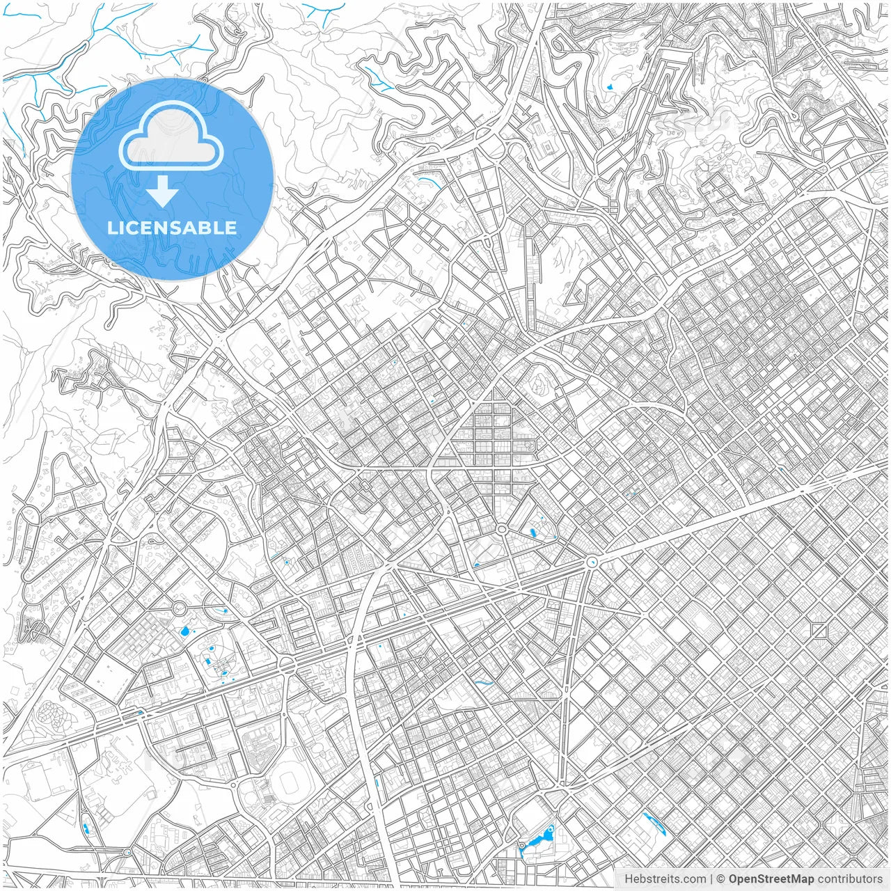 Sarrià-Sant Gervasi, Barcelona, Spain, city map with high resolution roads.