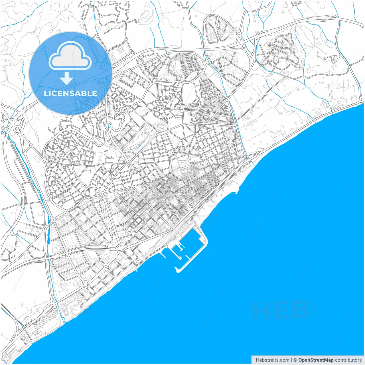 Mataró, Barcelona, Spain, city map with high resolution roads.