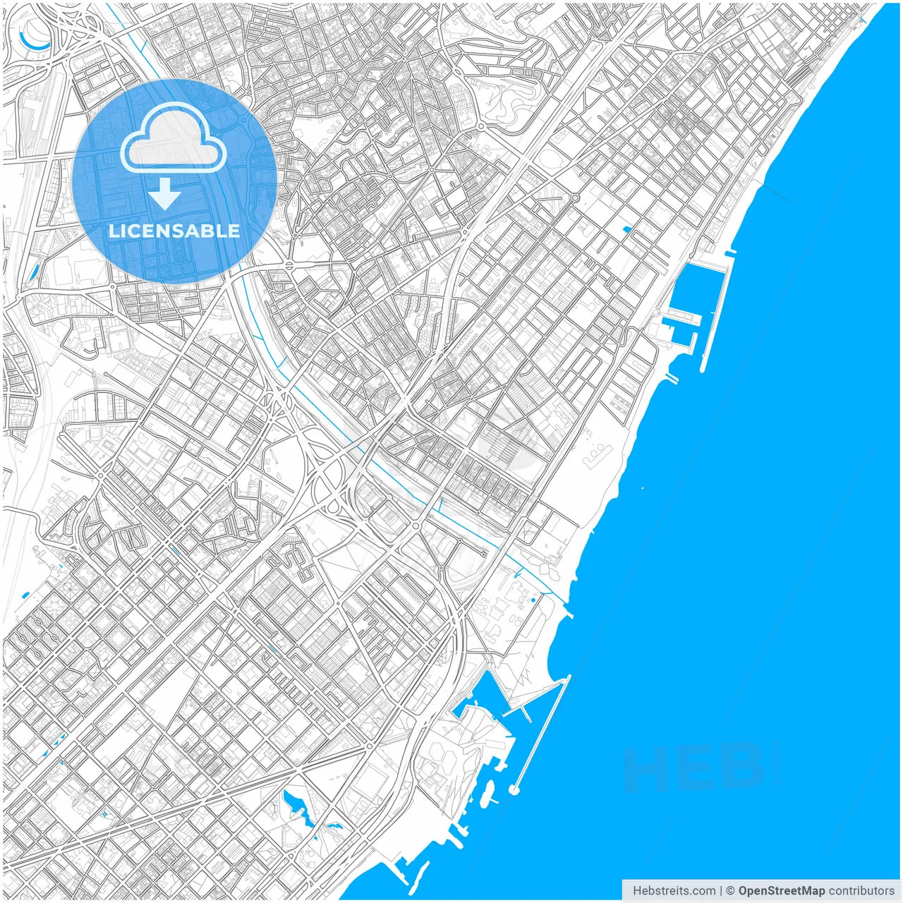 Sant Adrià de Besòs, Barcelona, Spain, city map with high resolution roads.