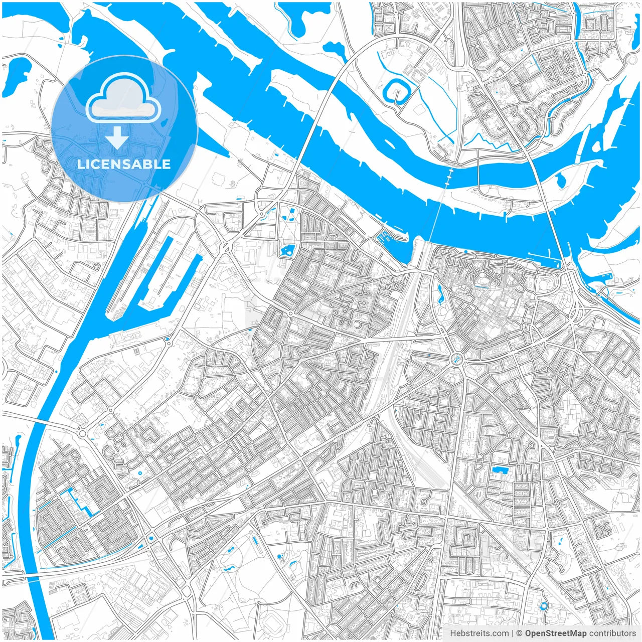 Nijmegen, Gelderland, Netherlands, city map with high resolution roads.