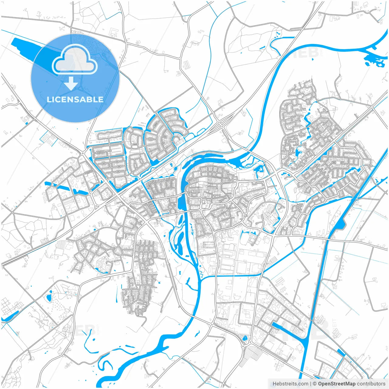Hardenberg, Overijssel, Netherlands, city map with high resolution roads.