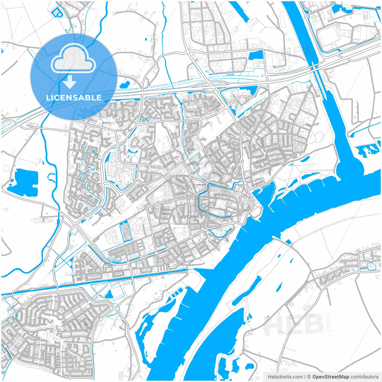 Tiel, Gelderland, Netherlands, city map with high resolution roads.