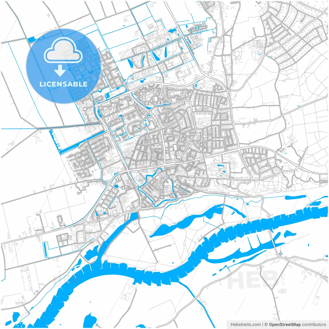 Wageningen, Gelderland, Netherlands, city map with high resolution roads.