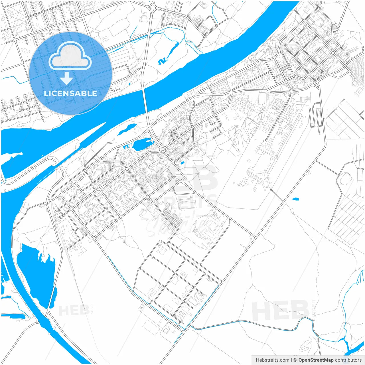 Dubna, Moscow Oblast, Russia, city map with high resolution roads.