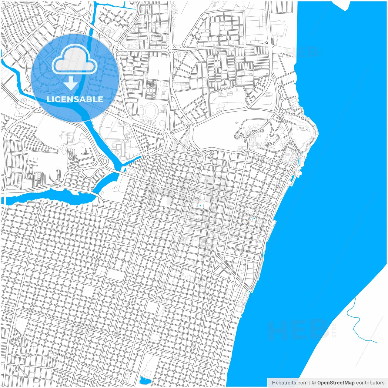 Guayaquil, Ecuador, city map with high resolution roads.