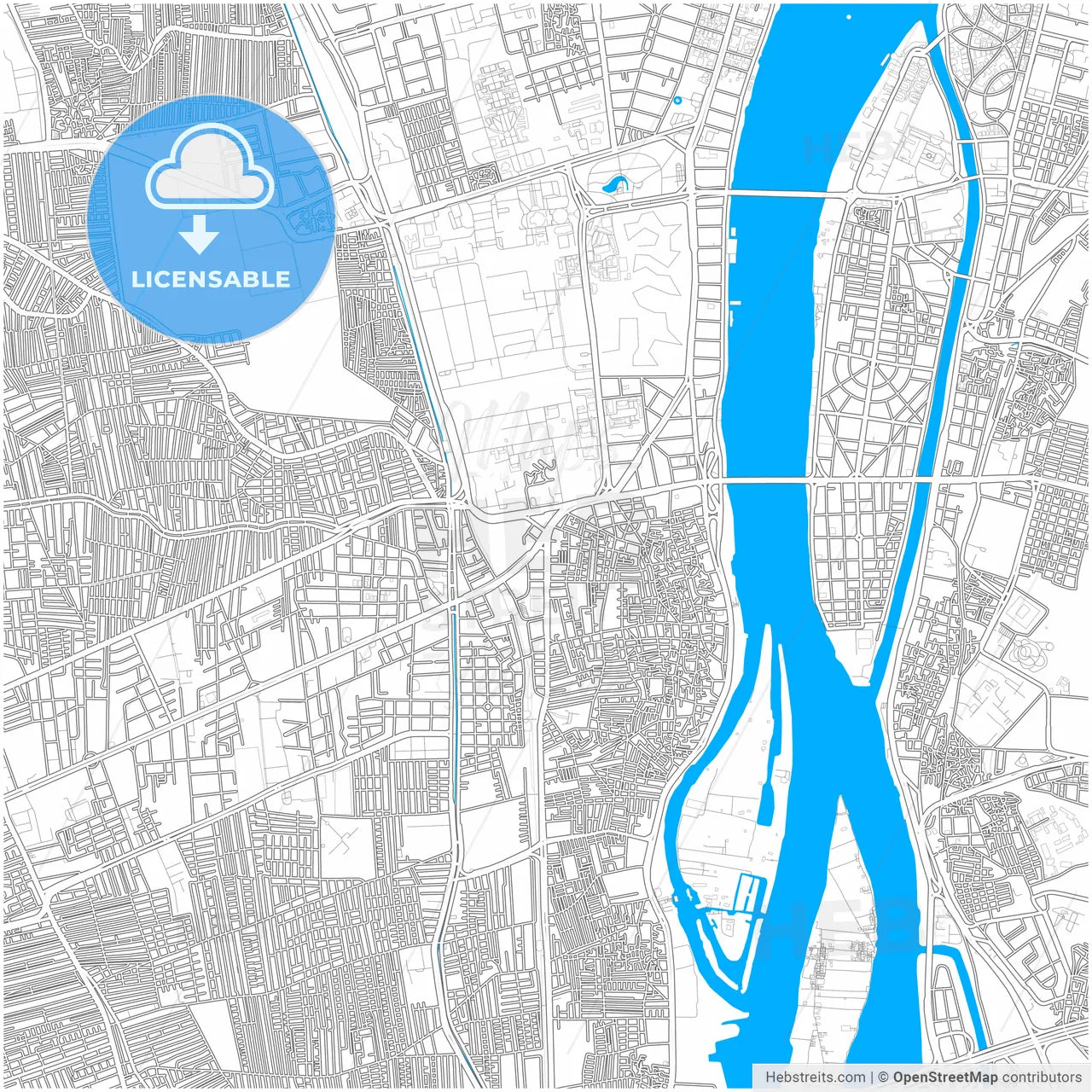 Giza, Egypt, city map with high resolution roads.