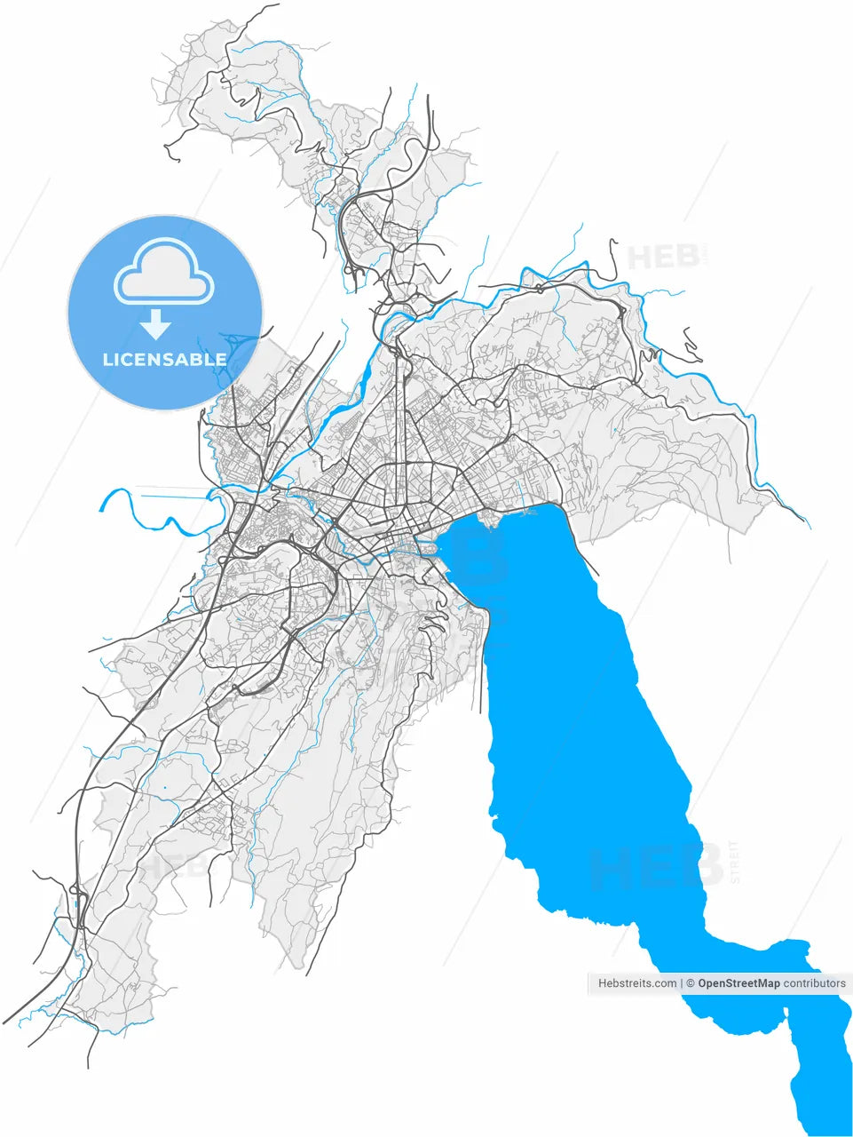 Annecy, Haute-Savoie, France, high resolution vector map - Instant download PDF and JPG