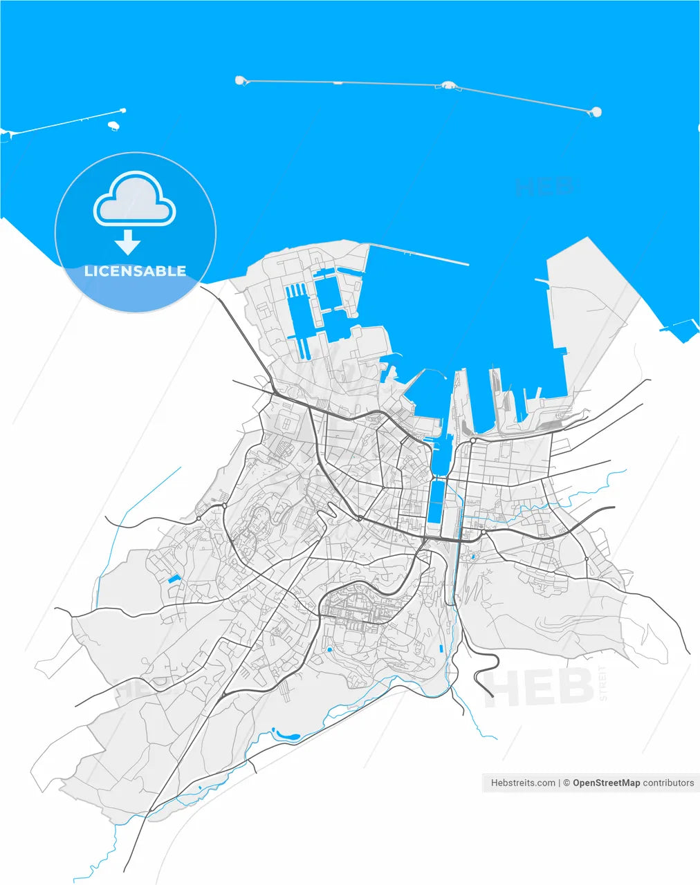 Cherbourg-Octeville, Manche, France, high resolution vector map - Instant download PDF and JPG