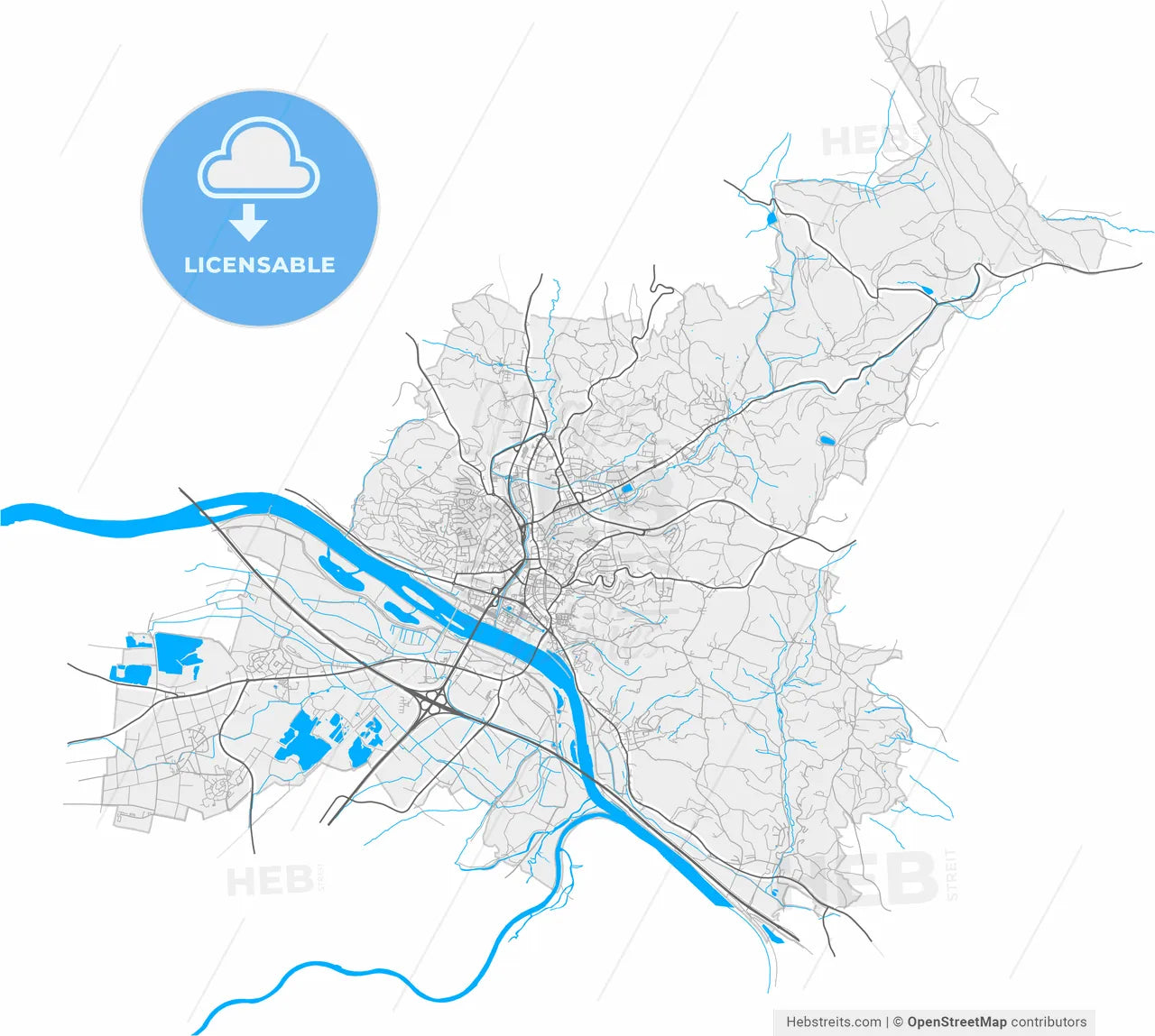 Deggendorf, Bavaria, Germany, high resolution vector map - Instant download PDF and JPG