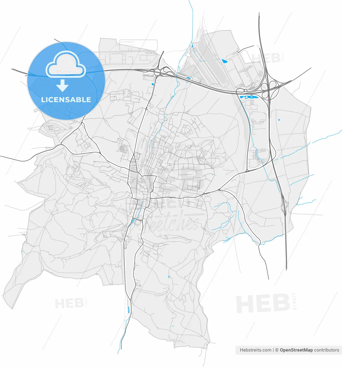 Dudelange, Esch-sur-Alzette, Luxembourg, high resolution vector map - Instant download PDF and JPG