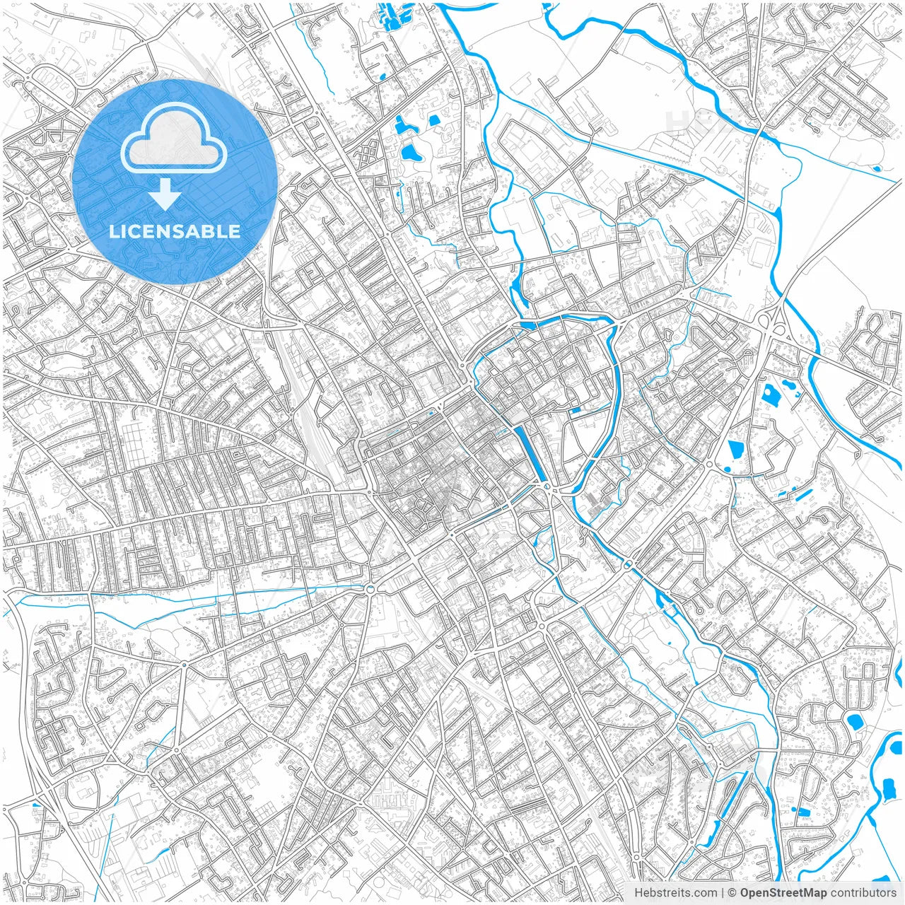 Troyes, Aube, France, city map with high resolution roads.
