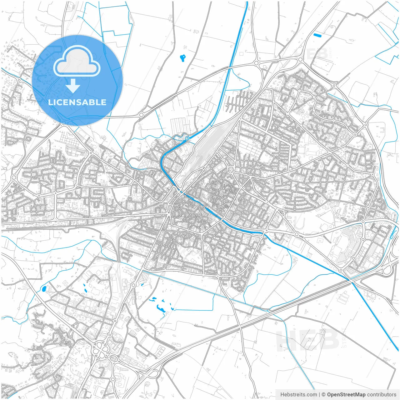 Narbonne, Aude, France, city map with high resolution roads.