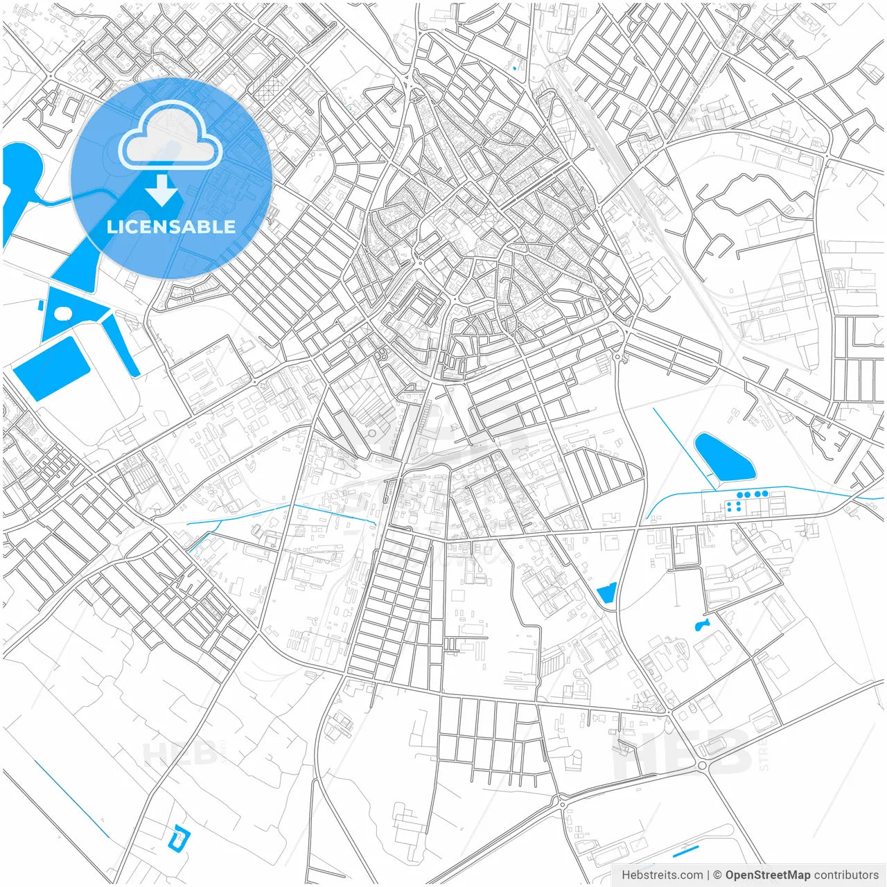 Kecskemét, Bács-Kiskun, Hungary, city map with high resolution roads.