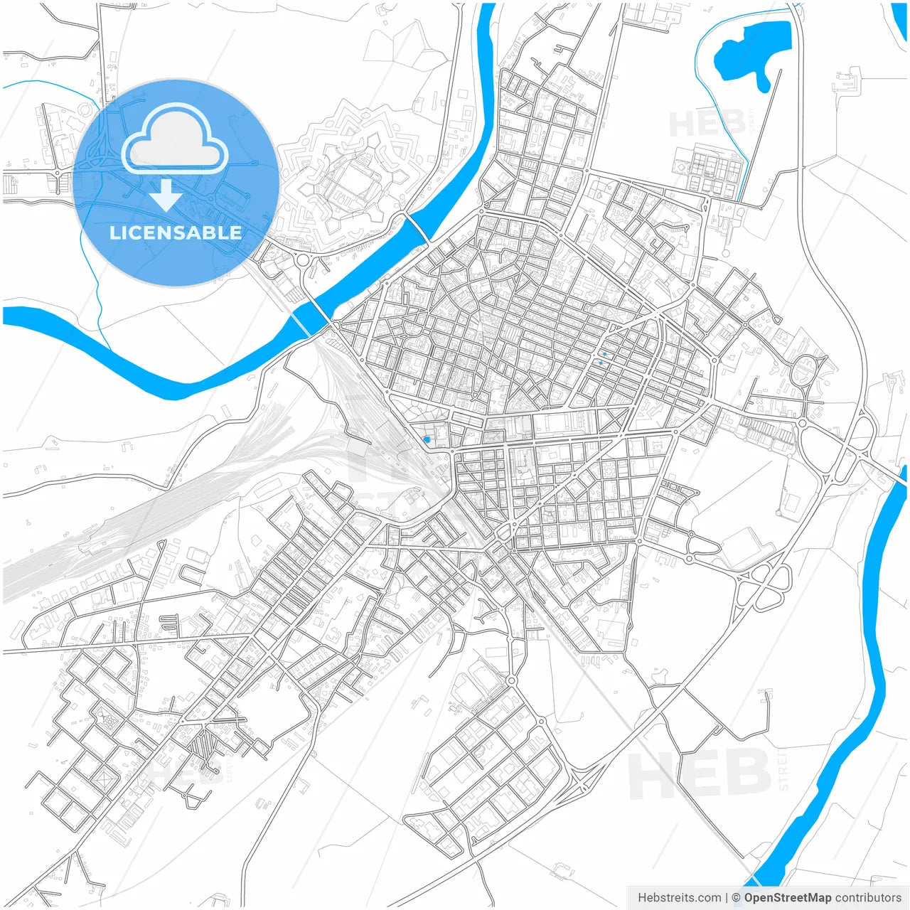 Alessandria, Piedmont, Italy, city map with high resolution roads.