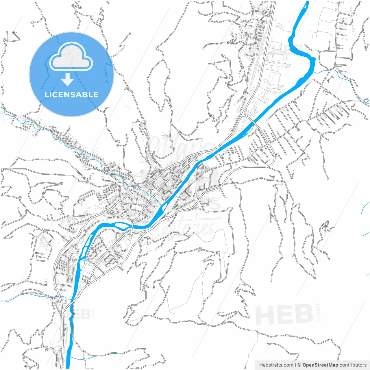 Bijelo Polje, Northern, Montenegro, city map with high resolution roads.