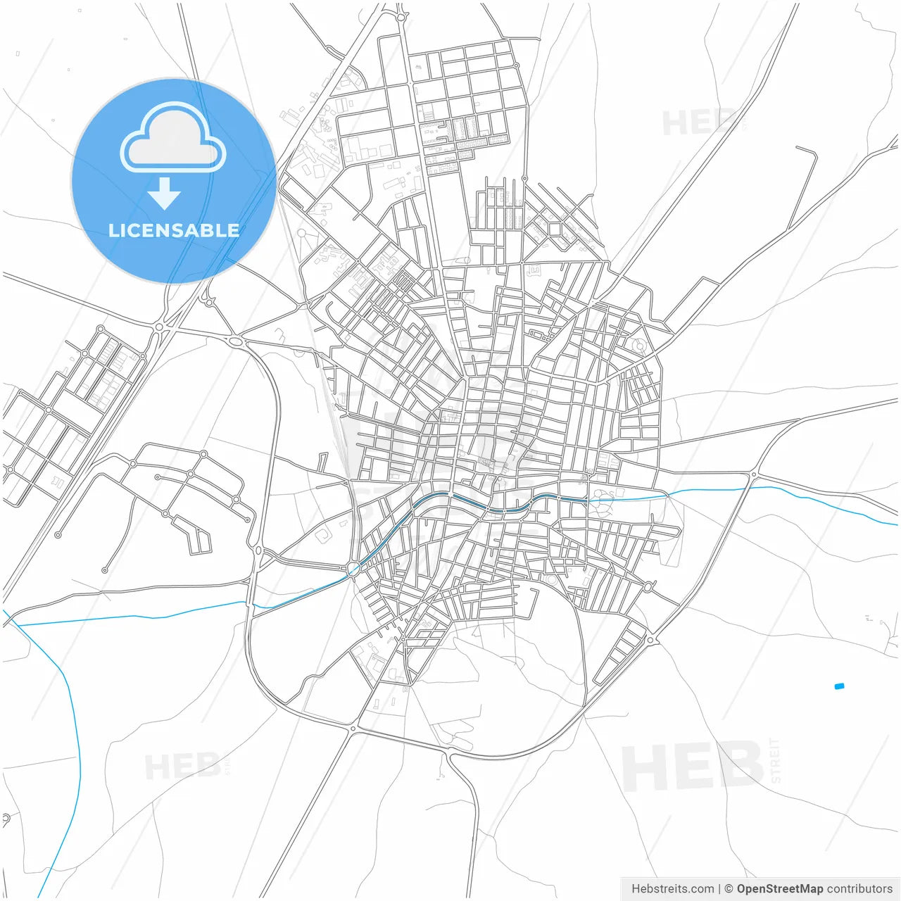 Valdepeñas, Ciudad Real, Spain, city map with high resolution roads.