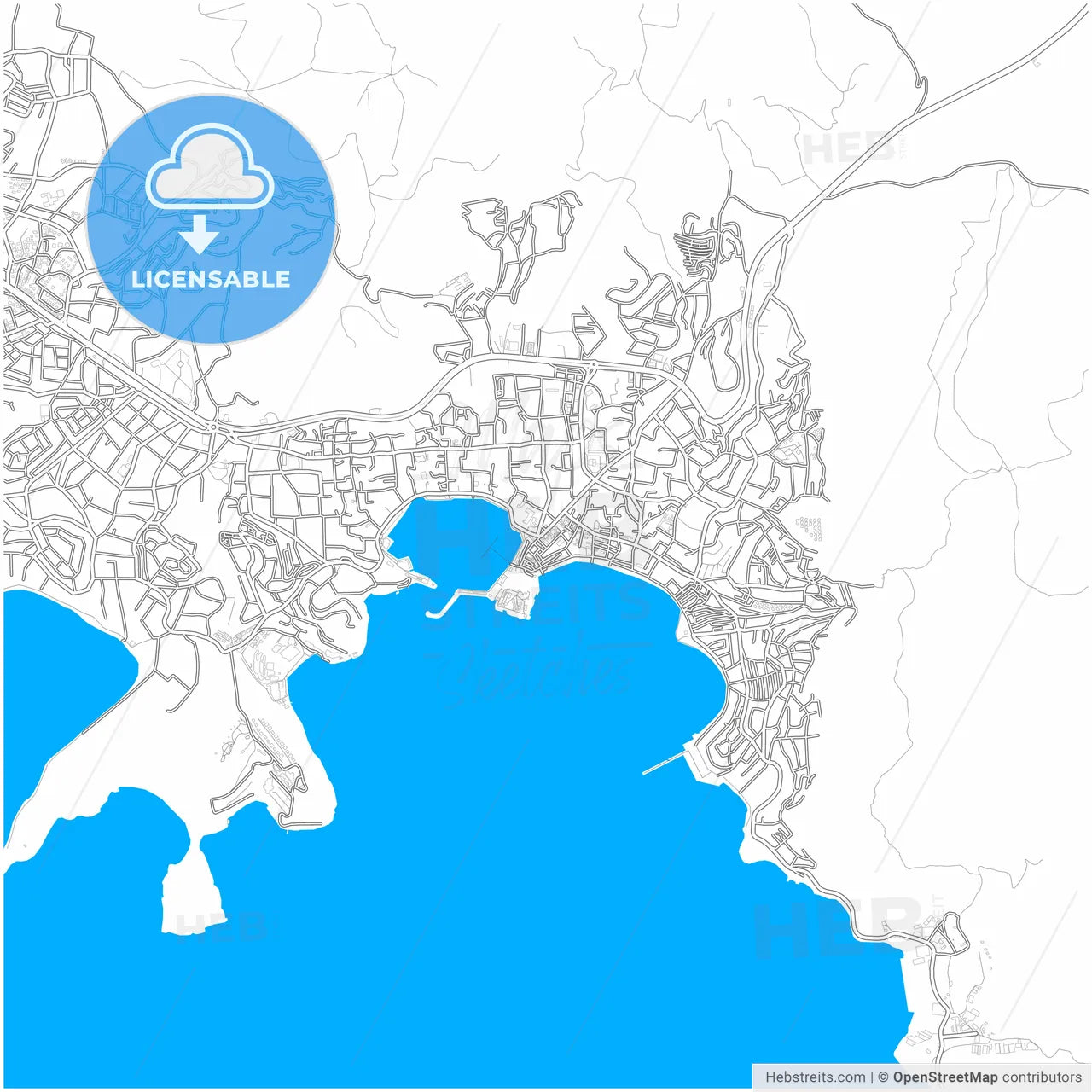Bodrum, Muğla, Turkey, city map with high resolution roads.