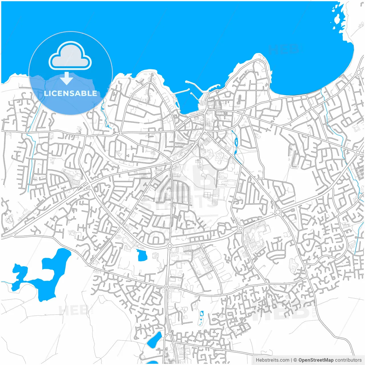 Bangor, Down, Northern Ireland, city map with high resolution roads.