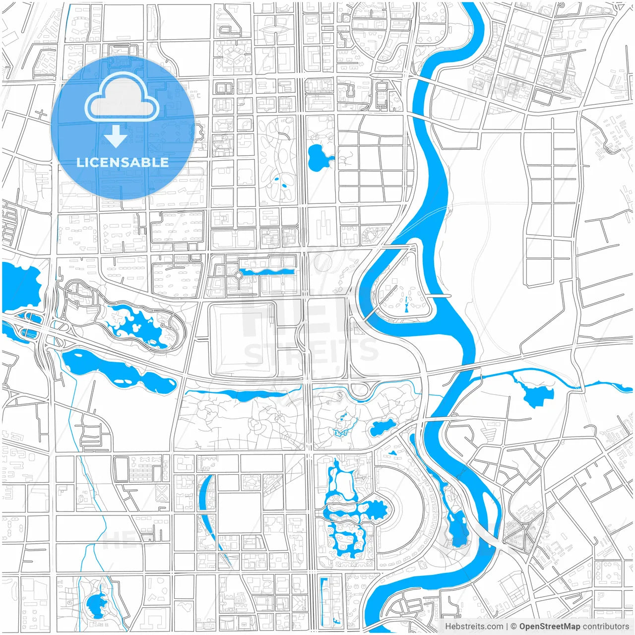 Chengdu, Sichuan, China, city map with high resolution roads.