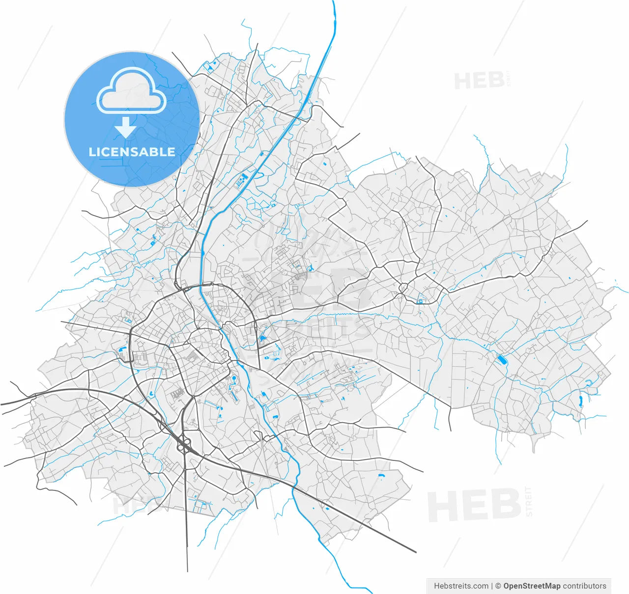Aalst, East Flanders, Belgium, high resolution vector map - Instant download PDF and JPG