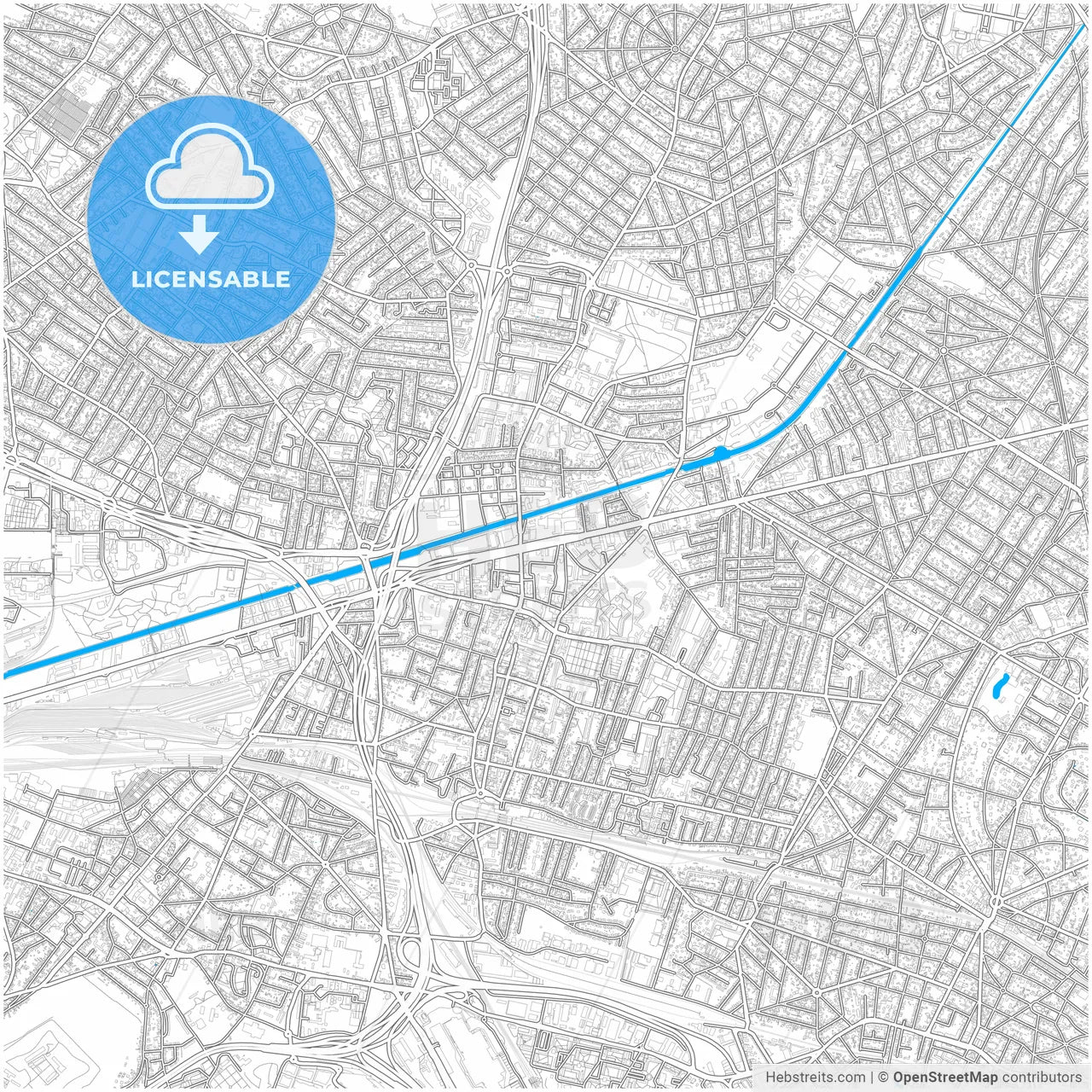 Bondy, Seine-Saint-Denis, France, city map with high resolution roads.