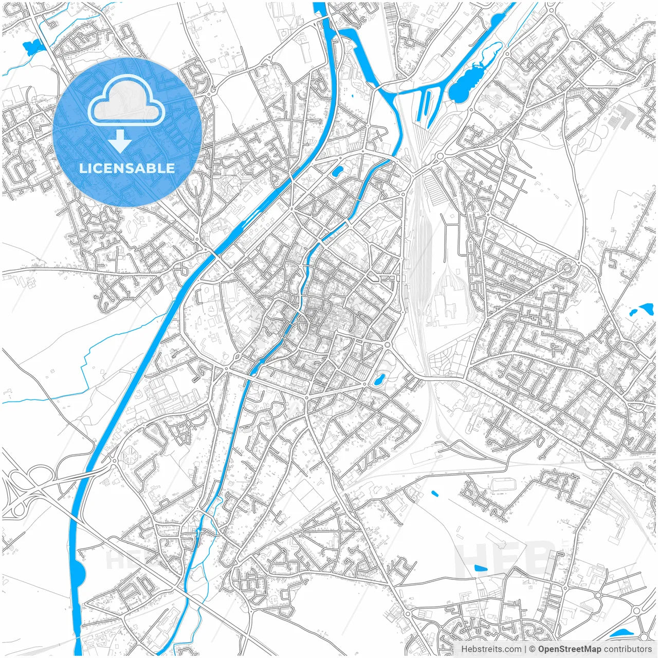Douai, Nord, France, city map with high resolution roads.