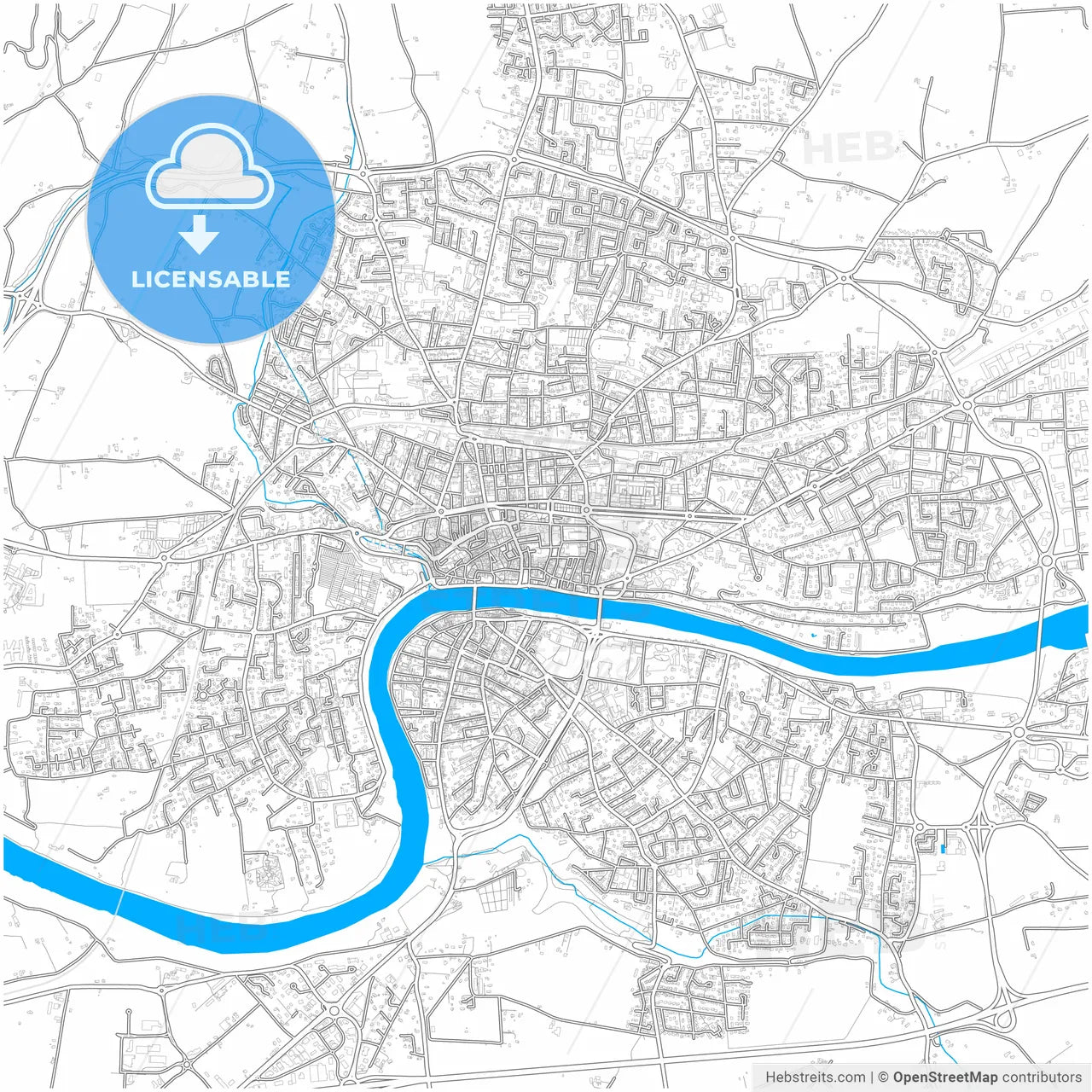 Romans-sur-Isère, Drôme, France, city map with high resolution roads.