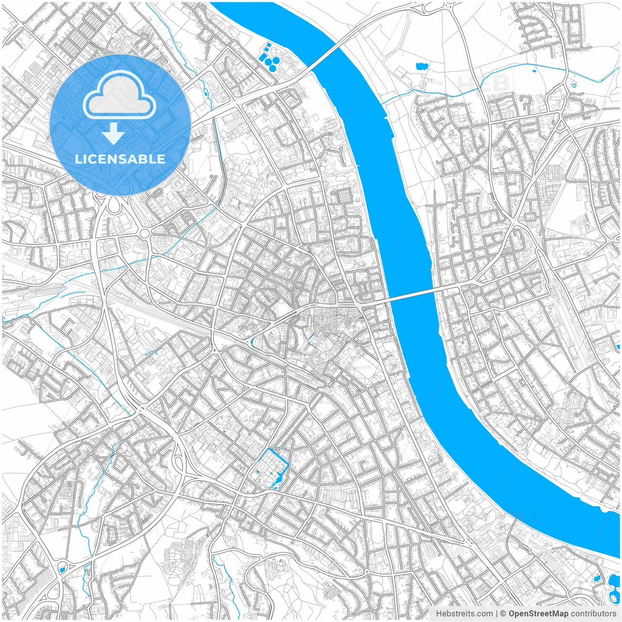 Bonn, North Rhine-Westphalia, Germany, city map with high resolution roads.