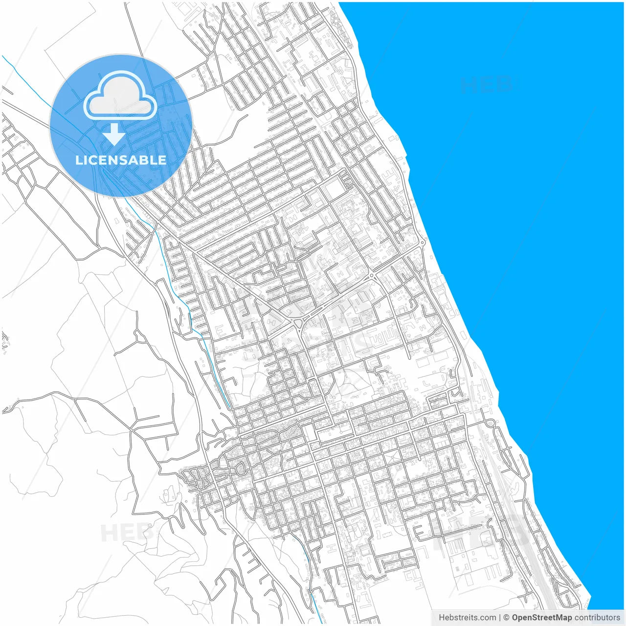 Derbent, Republic of Dagestan, Russia, city map with high resolution roads.