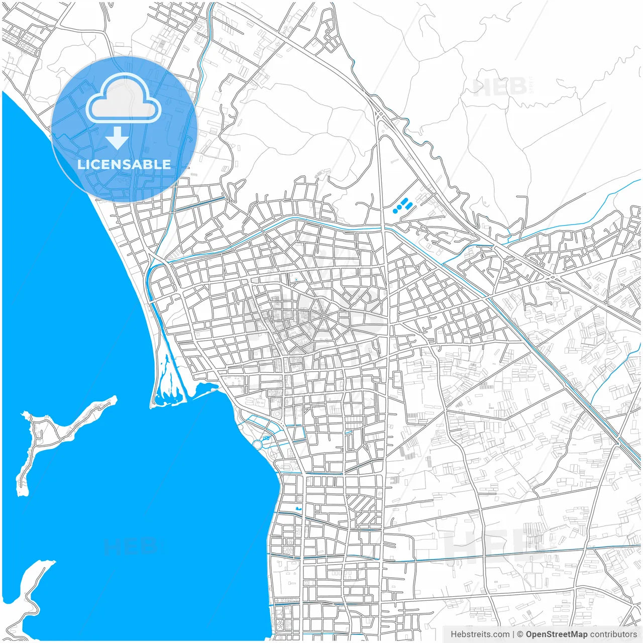 Fethiye, Muğla, Turkey, city map with high resolution roads.