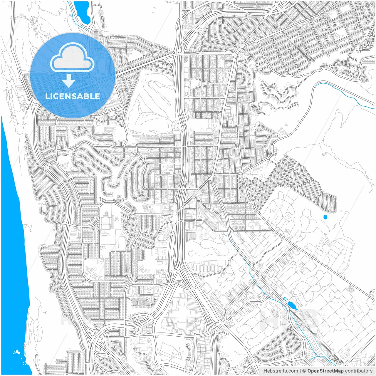 Daly City, California, United States, city map with high resolution roads.