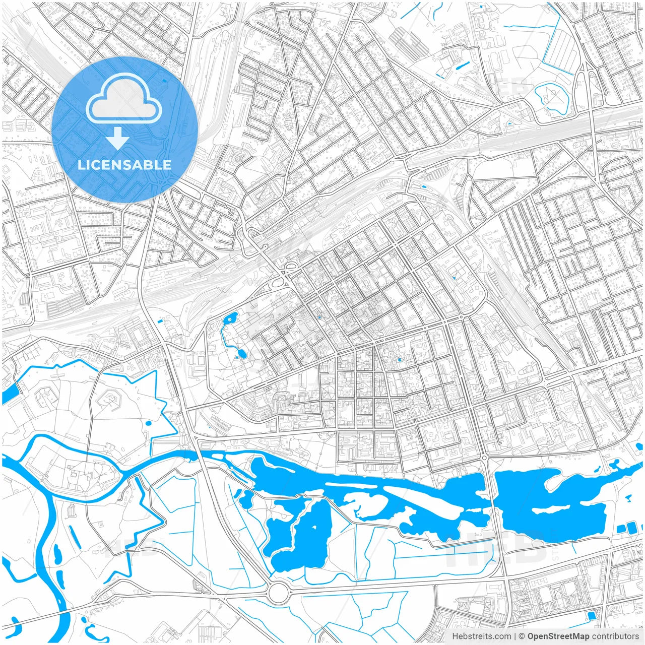 Brest, Voblasć, Belarus, city map with high resolution roads.