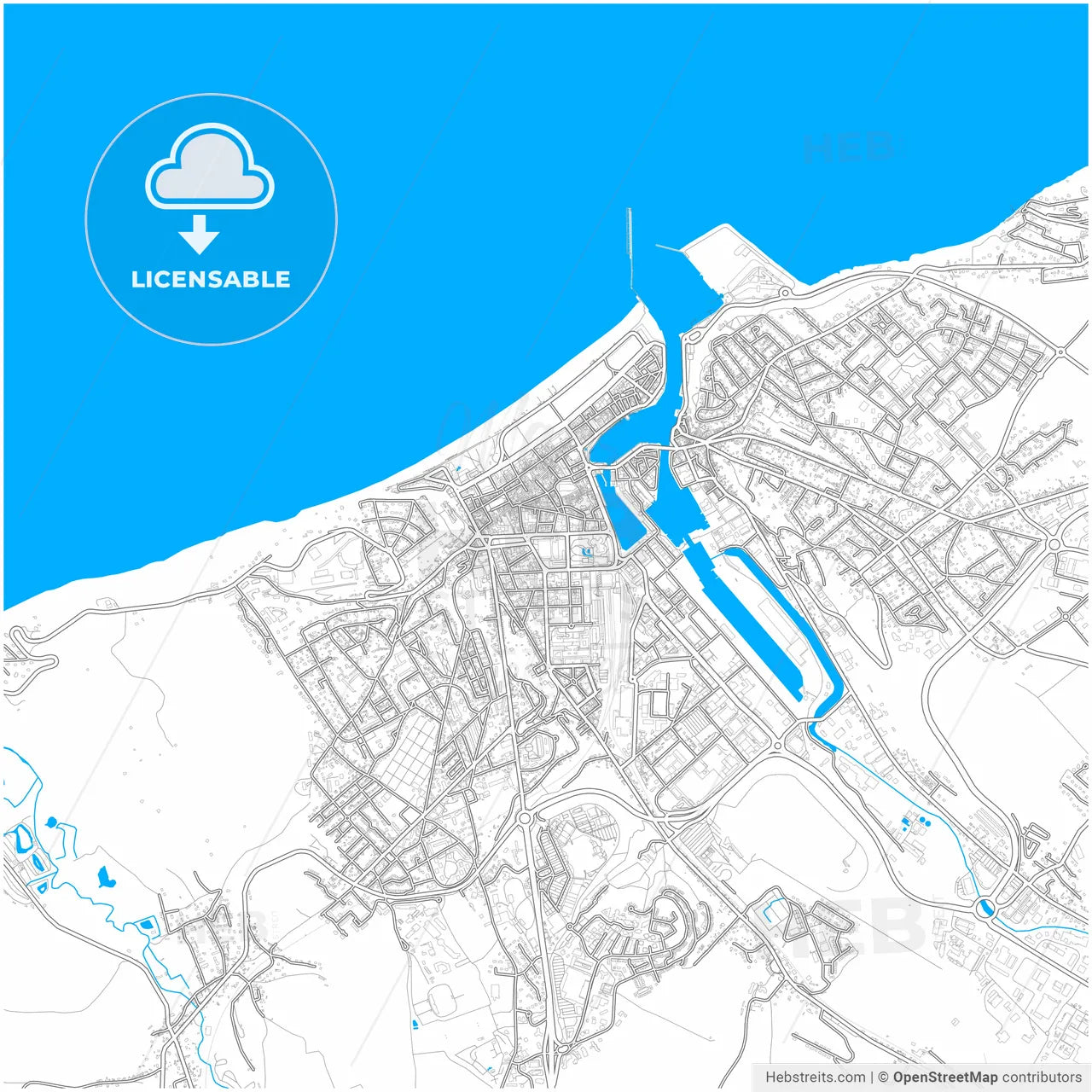 Dieppe, Seine-Maritime, France, city map with high resolution roads.