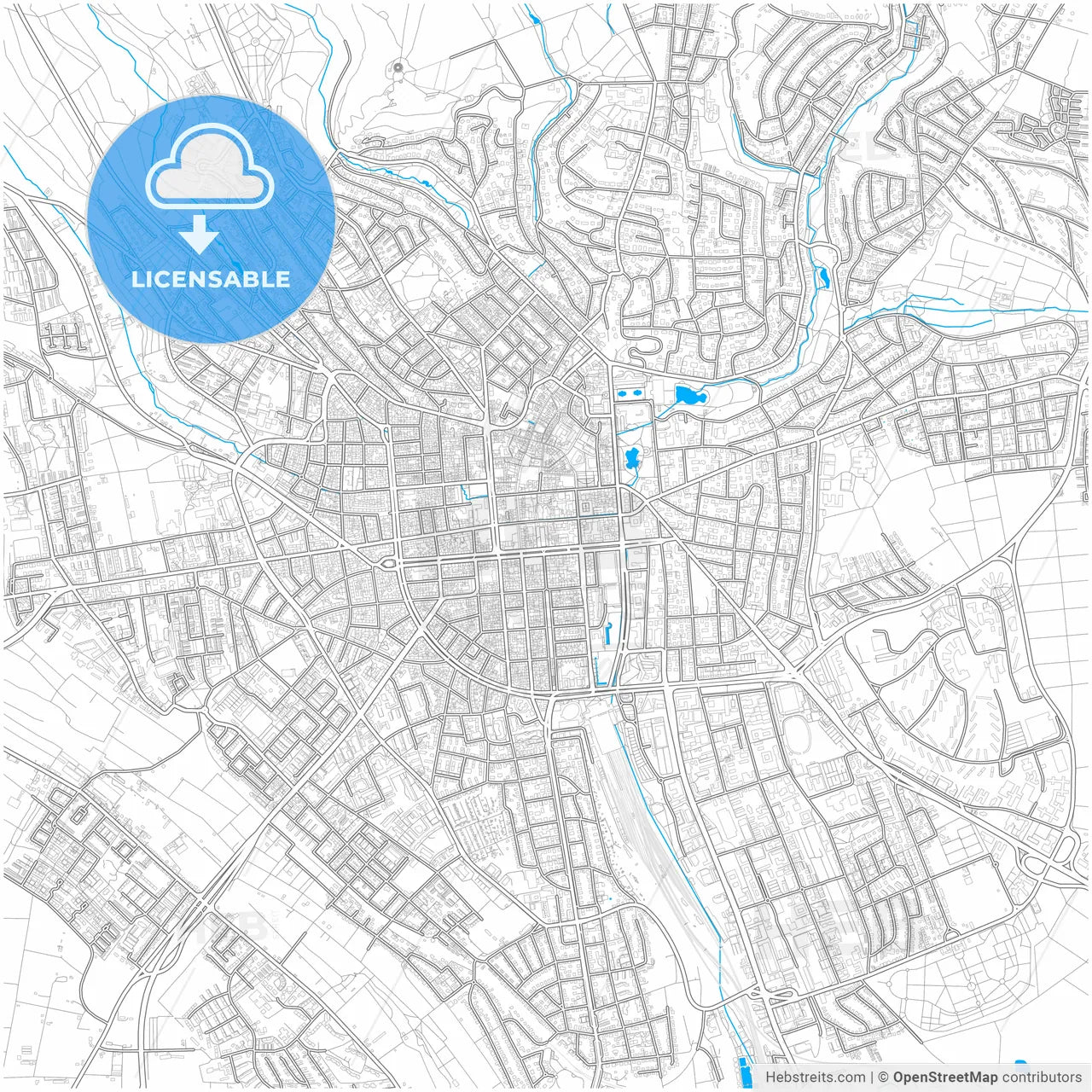 Wiesbaden, Hesse, Germany, city map with high resolution roads.