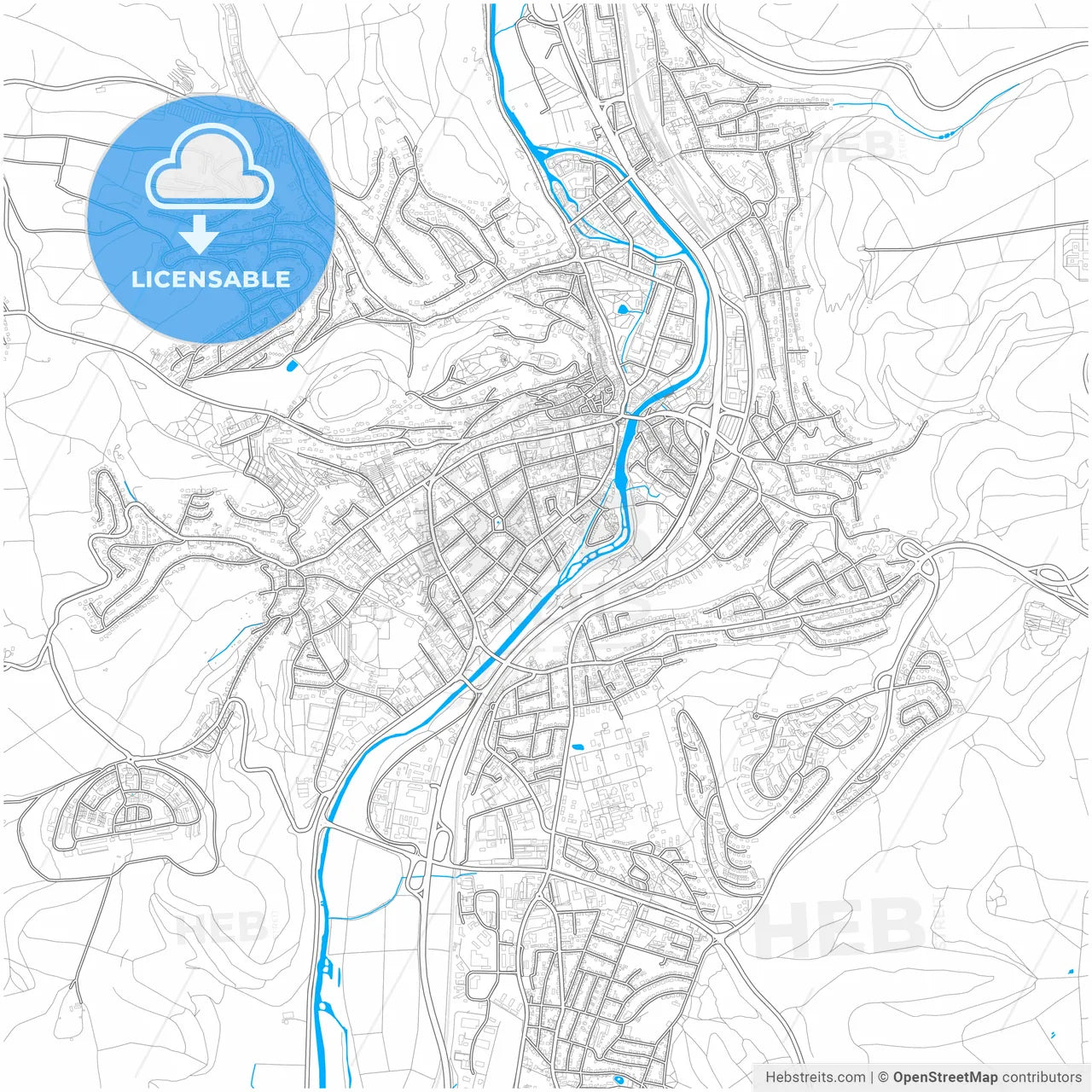 Marburg, Hesse, Germany, city map with high resolution roads.