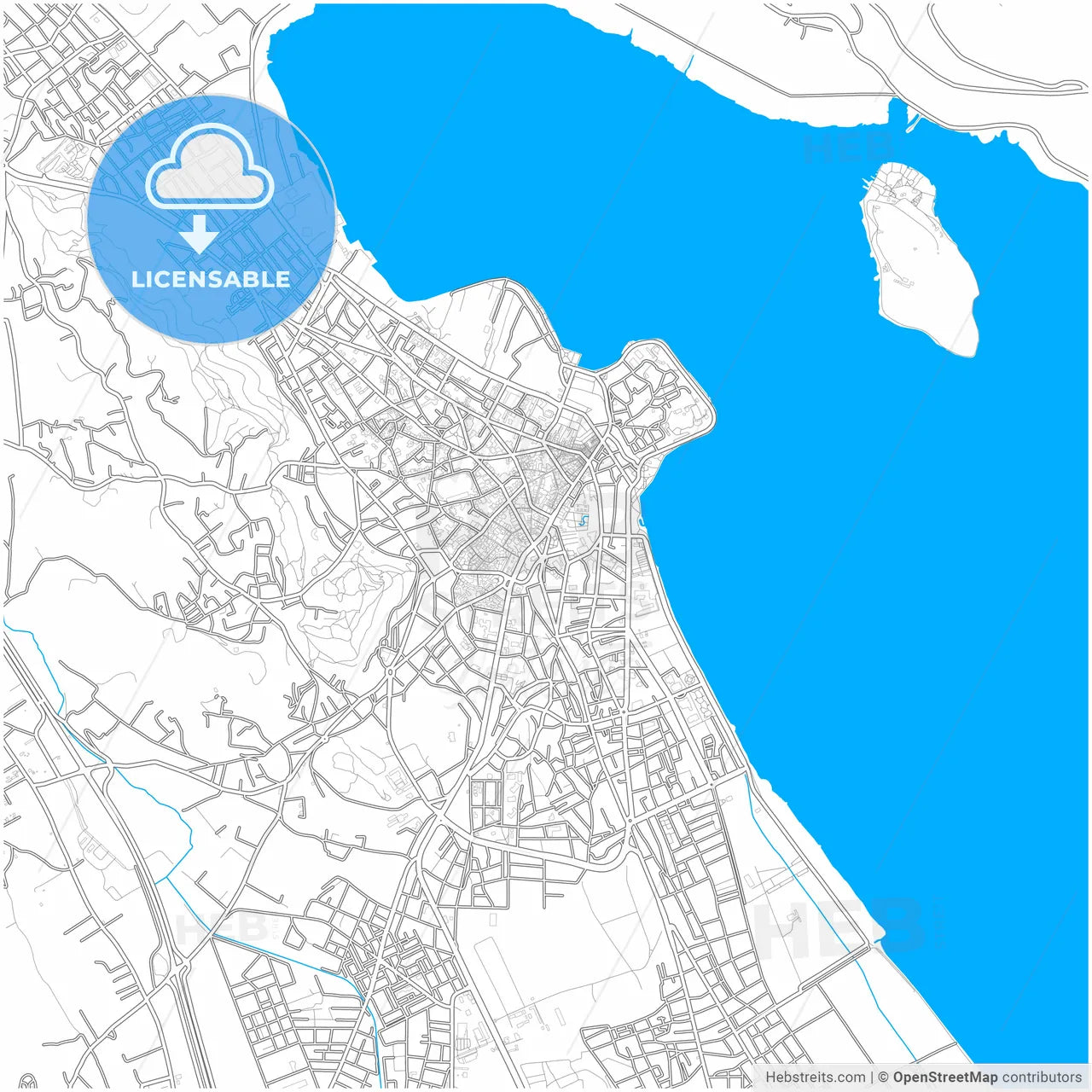 Ioannina, Epirus, Greece, city map with high resolution roads.