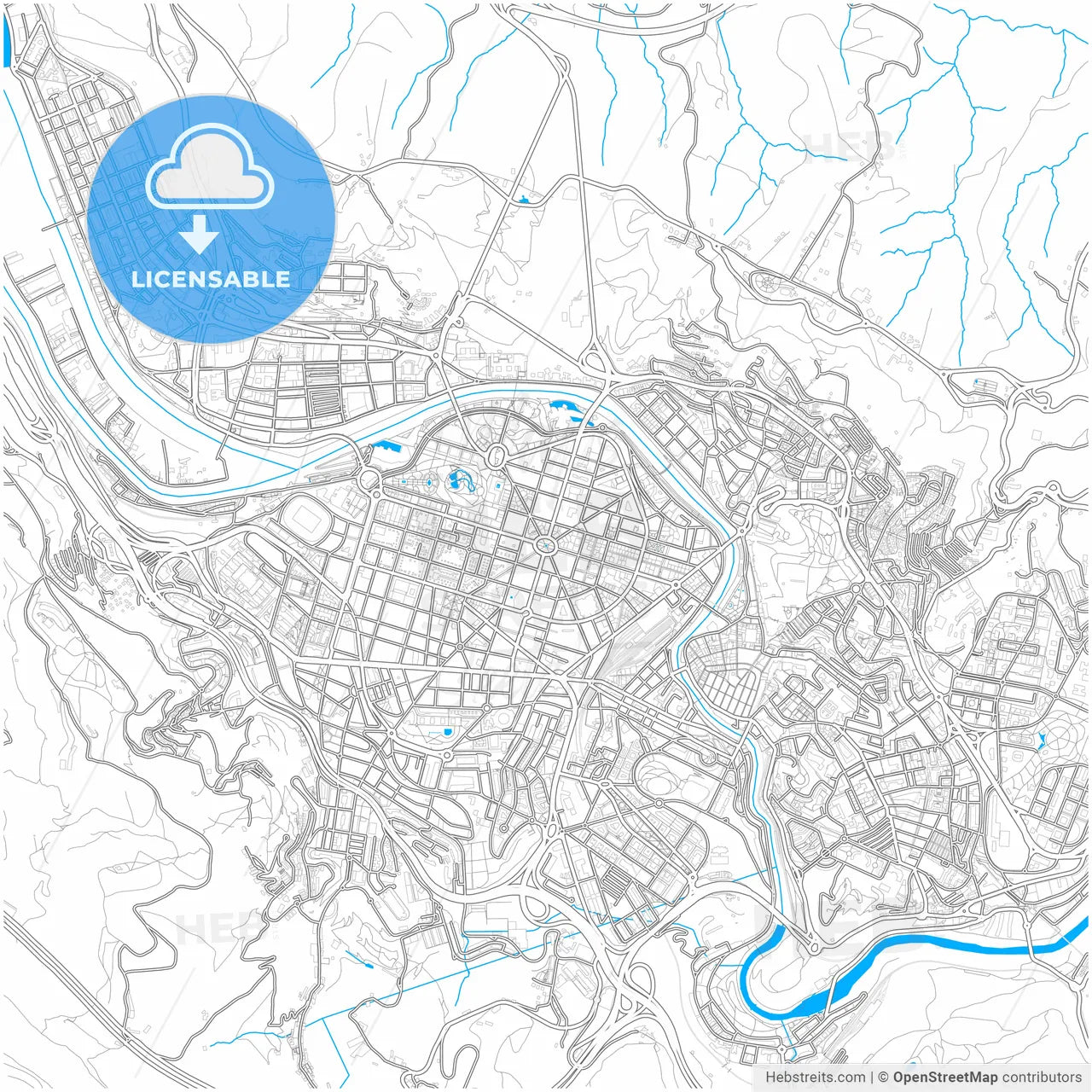 Bilbao, Biscay, Spain, city map with high resolution roads.