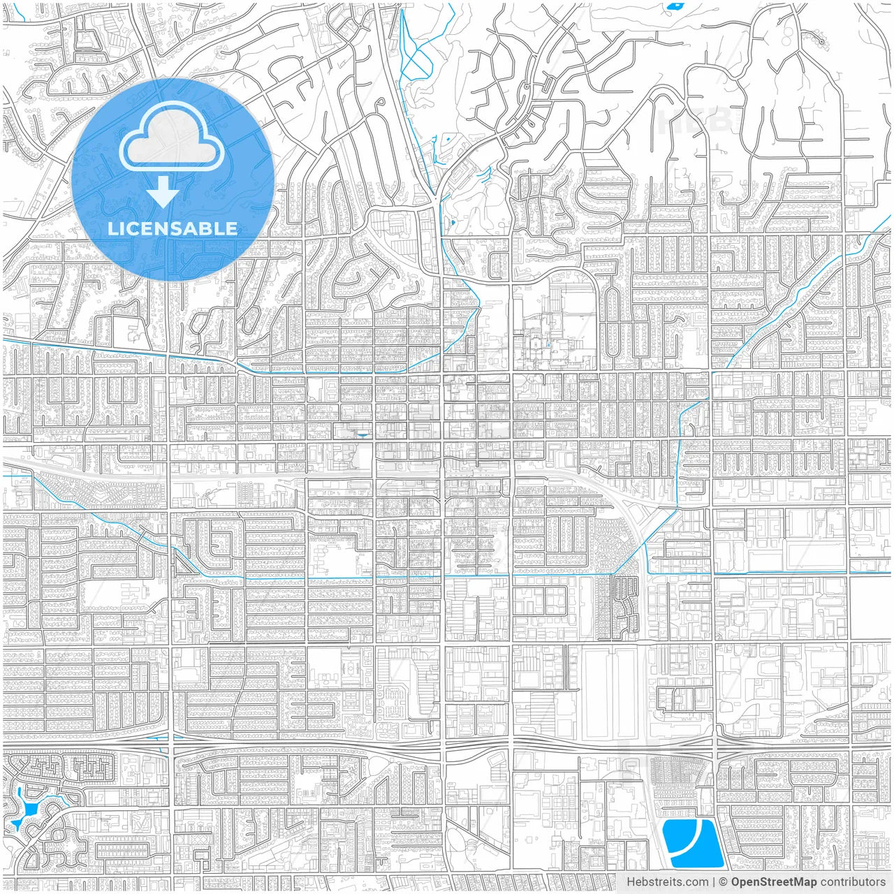Fullerton, California, United States, city map with high resolution roads.