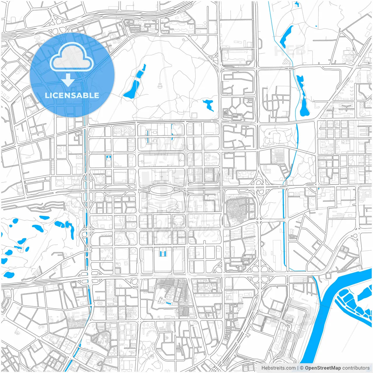 Shenzhen, Guangdong, China, city map with high resolution roads.