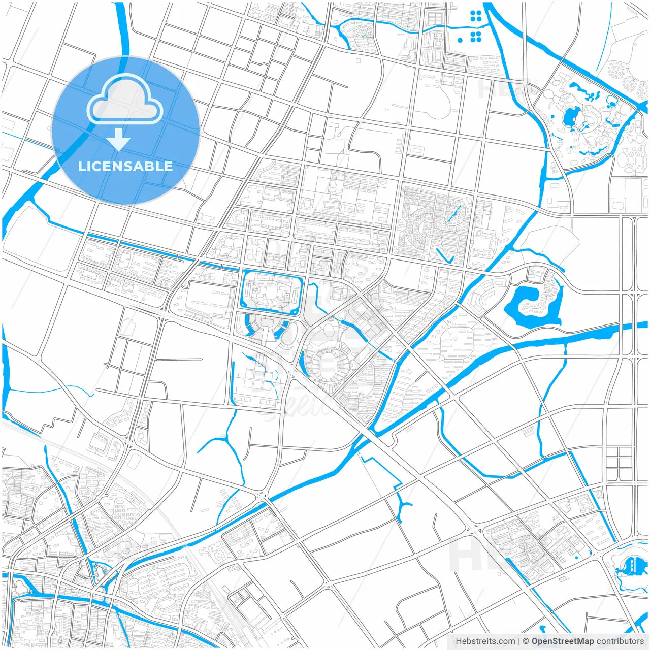 Changzhou, Jiangsu, China, city map with high resolution roads.