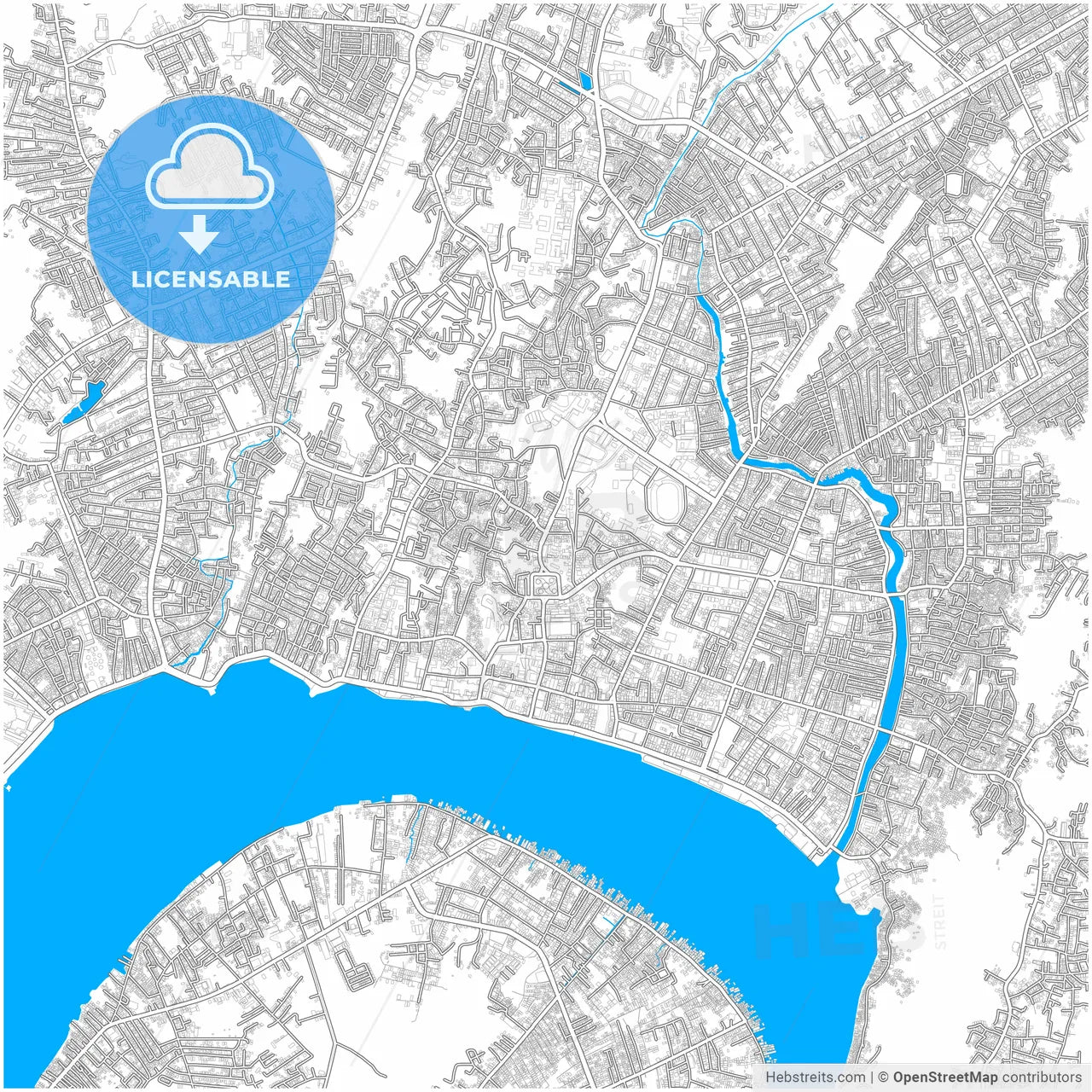 Samarinda, East Kalimantan, Indonesia, city map with high resolution roads.