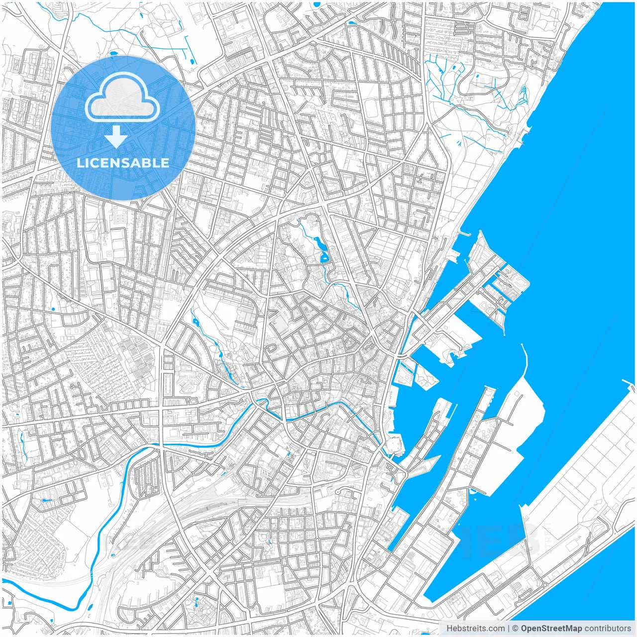 Aarhus Municipality, Denmark, city map with high resolution roads.