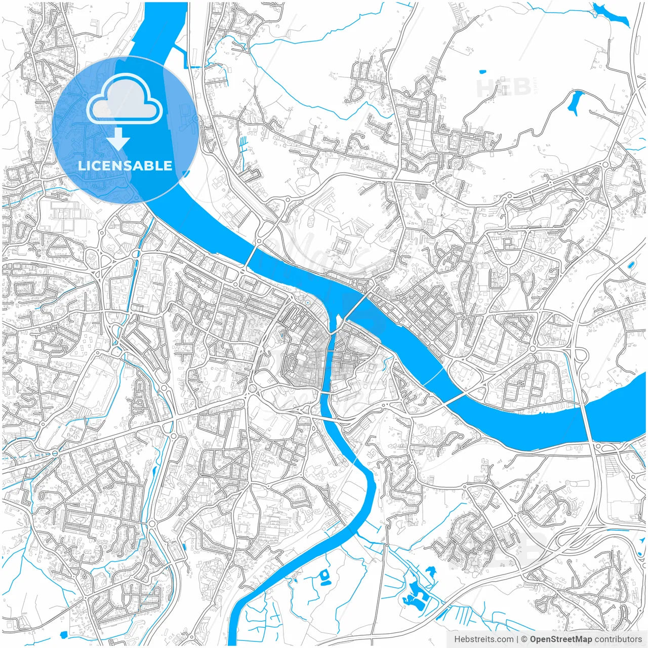 Bayonne, Pyrénées-Atlantiques, France, city map with high resolution roads.