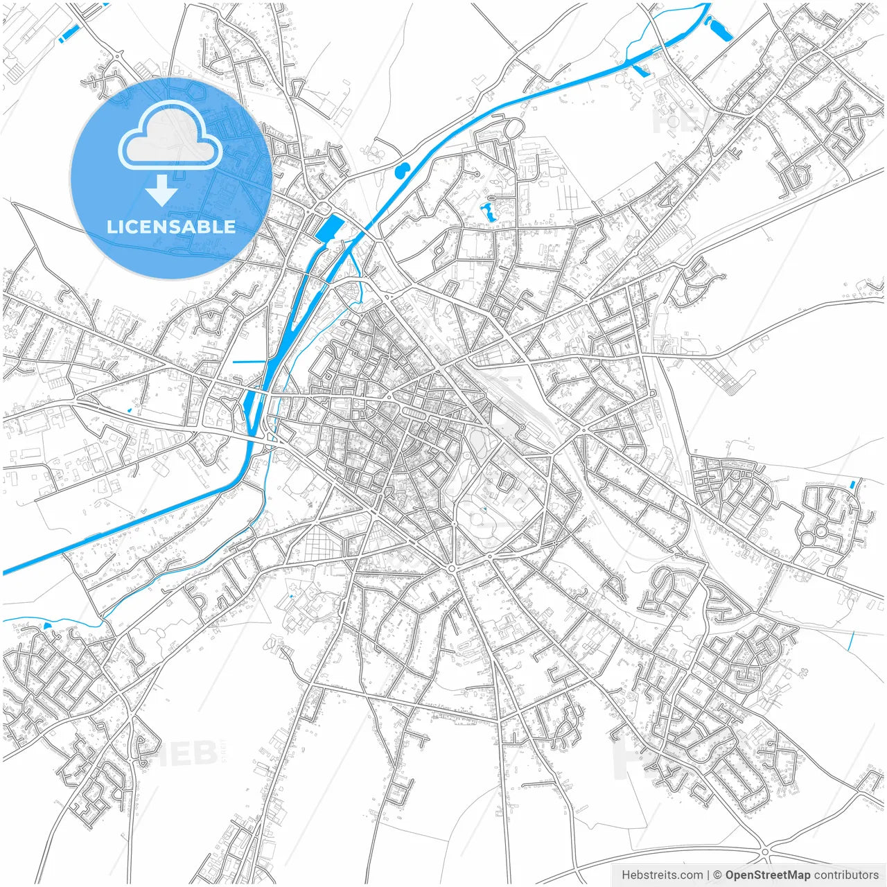 Cambrai, Nord, France, city map with high resolution roads.