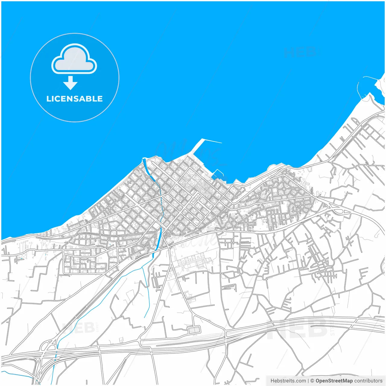 Corinth, Peloponnese, Greece, city map with high resolution roads.
