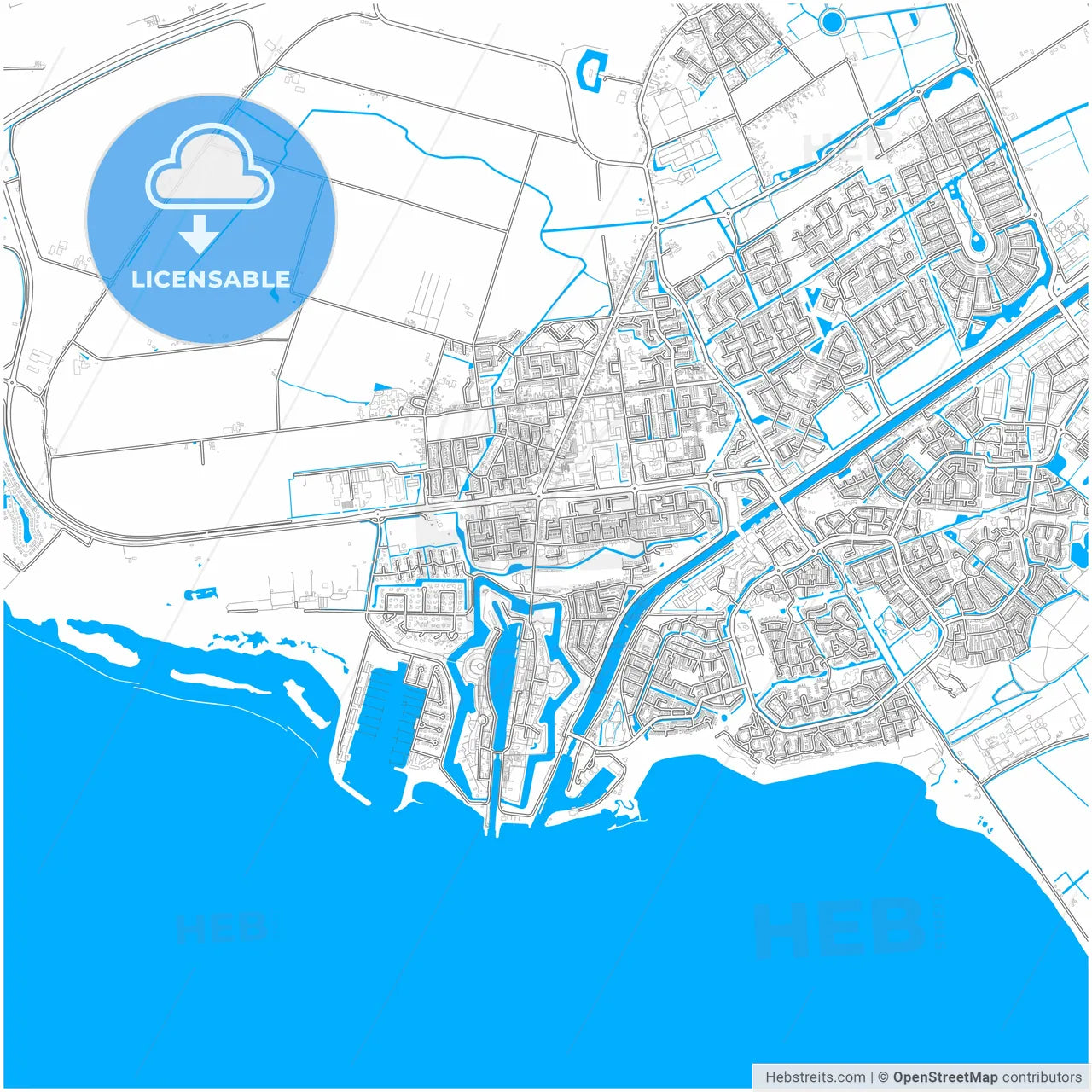 Hellevoetsluis, South Holland, Netherlands, city map with high resolution roads.