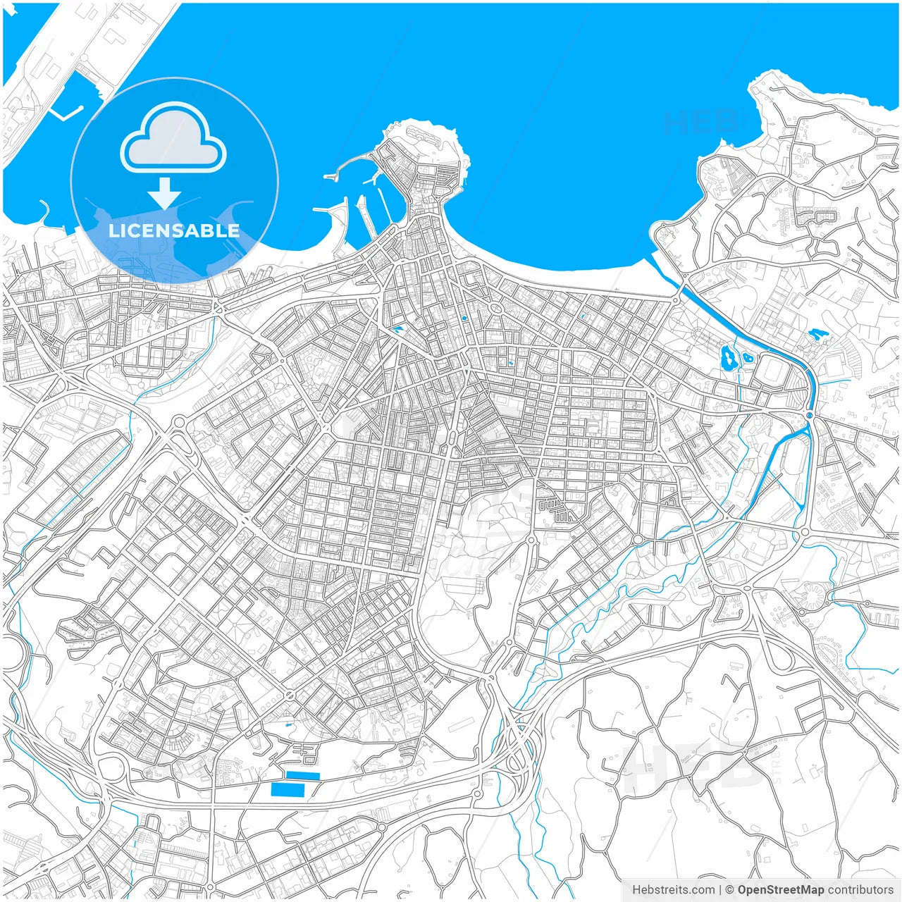 Gijón, Asturias, Spain, city map with high resolution roads.