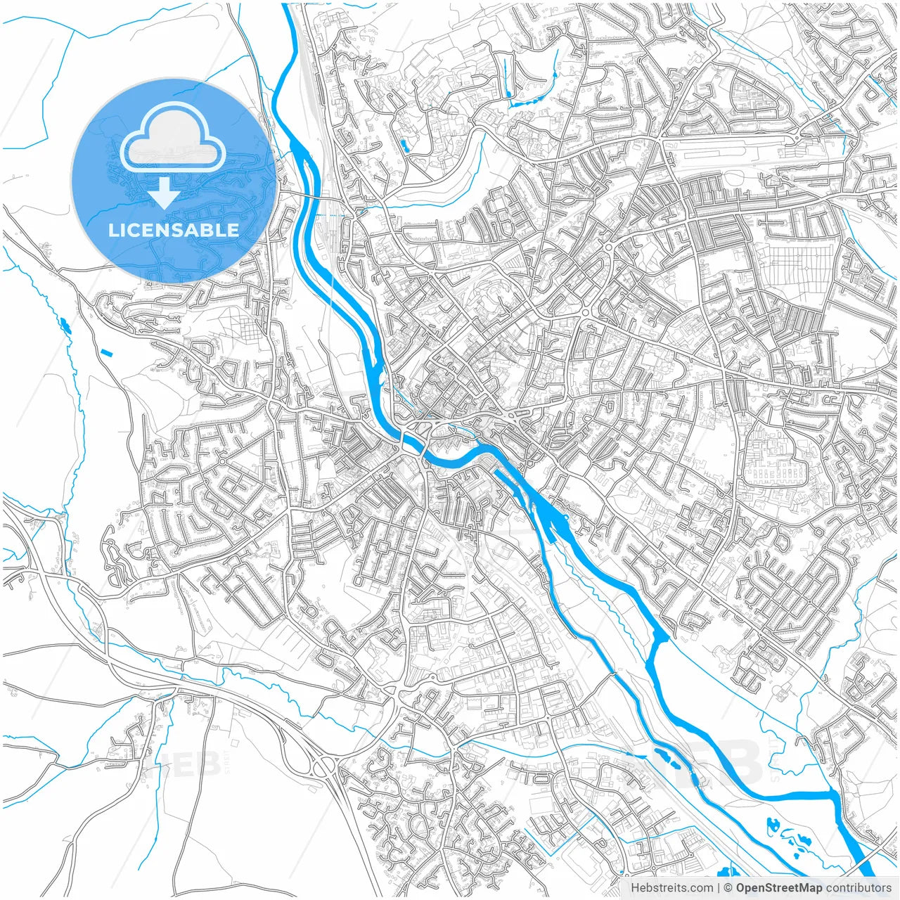 Exeter, South West England, England, city map with high resolution roads.
