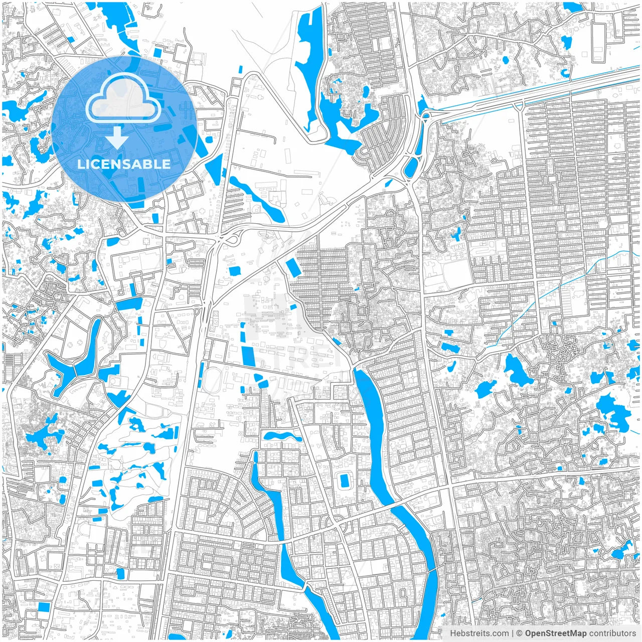 Dhaka, Dhaka, Bangladesh, city map with high resolution roads.